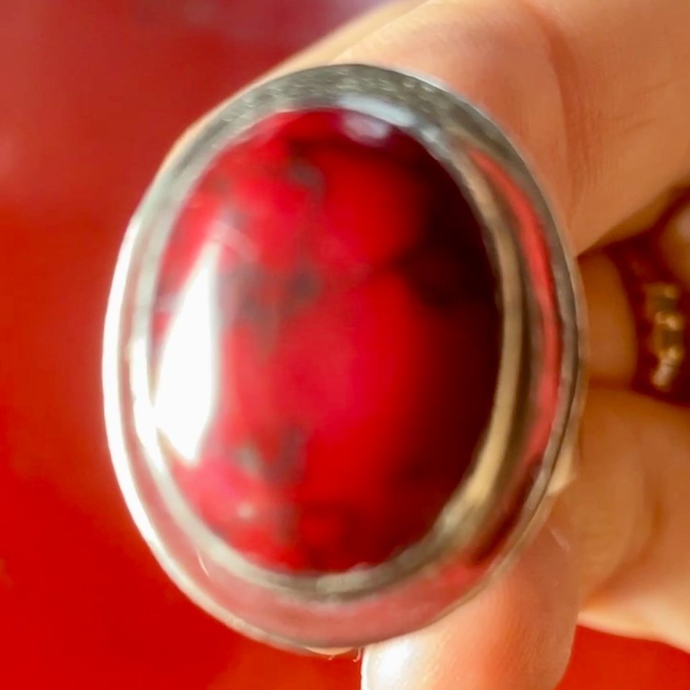 Red Jasper Stone, Sterling Ring sz 7.5 ATI MEXICO